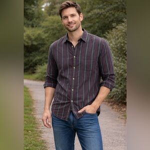 Scully Men's Striped Button Down Shirt - Black and Purple